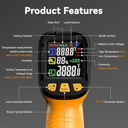 Infrared Thermometer Gun -58°F to 2732°F, IR Temperature Gun - Image 4