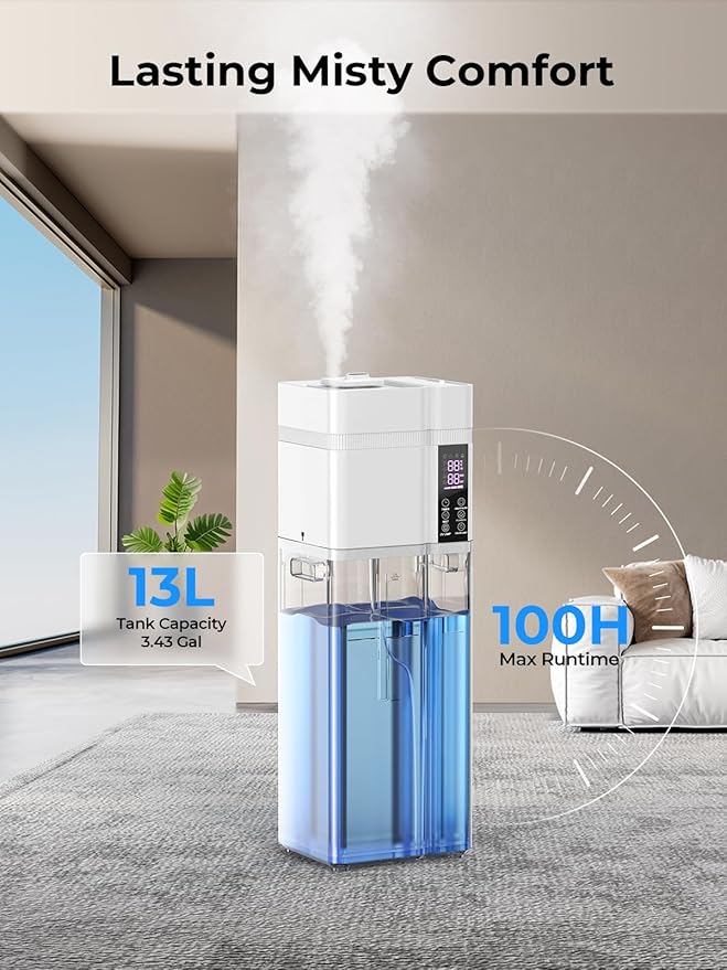 13L/3.43Gal Humidifier Large Room, 800ft² Coverage, 100H Runtime, Auto Humidity - Image 3