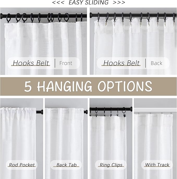 DONREN White Linen Back Tab Curtains 96 Inches Long 2 Panels - Image 3