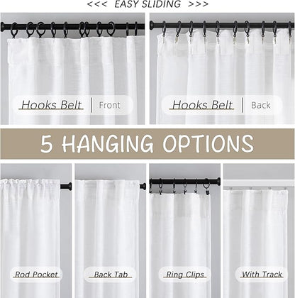 DONREN White Linen Back Tab Curtains 126 Inches Extra Long Ceiling to Floor - Image 3
