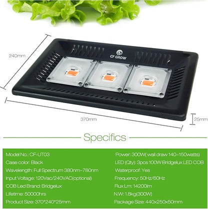 LED Grow Light Full Spectrum, CFGROW Waterproof 300W COB LED Grow Light - Image 5