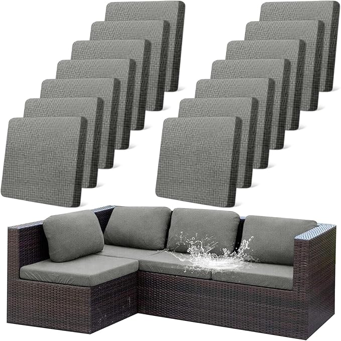 14Pcs Outdoor Stretch Cushion Covers, Waterproof Outdoor Chair Cushion Covers by CALBODE