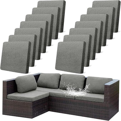 14Pcs Outdoor Stretch Cushion Covers, Waterproof Outdoor Chair Cushion Covers by CALBODE