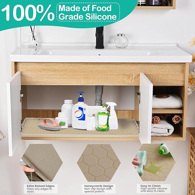 Waterproof Under Sink Mat 34" x 22", Silicone Cabinet Liner, Rubber Protector - Image 3