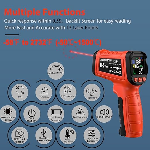 -58°F to 2732°F Infrared Thermometer Temperature Gun, 50:1 Laser Thermometer Gun - Image 3