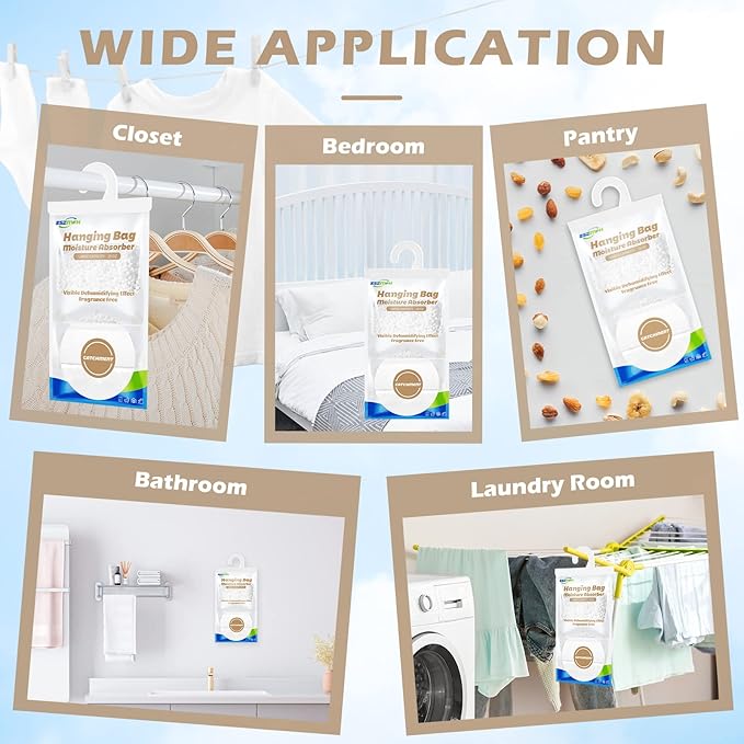 ZSZMFH 12 Pack Moisture Absorber Hanging Bags, Fragrance Free Humidity Packs - Image 7