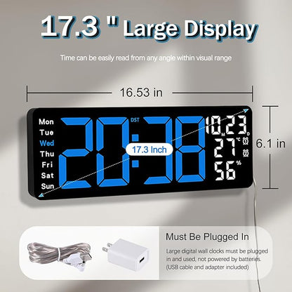 JoFomp 17.3" Large Digital Wall Clock, LED Digital Clock Large Display - Image 2