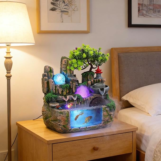 11.81" Creative Desktop Fountain Waterfall Bonsai w/LED Lights & Atomizer - Image 5