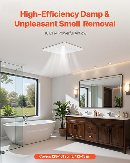 VEVOR Bathroom Exhaust Fan, 110 CFM Bathroom Vent, 1.5 Sones Low-Noise - Image 2