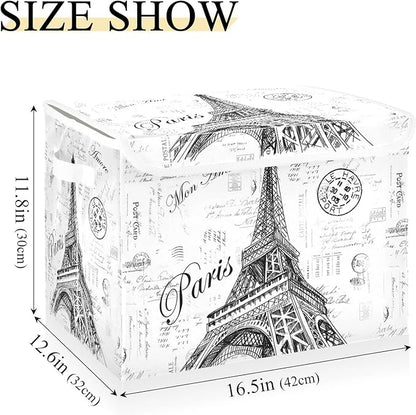 Kigai Paris Eiffel Tower Lidded Home Storage Bins, Foldable Storage Basket - Image 3