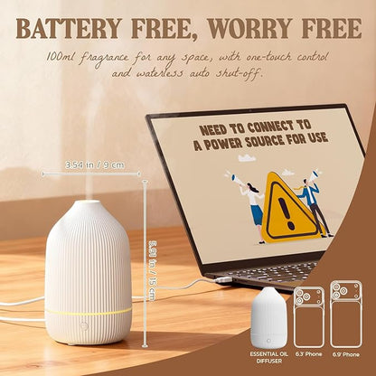Essential Oil Diffuser, 100ml Aromatherapy Diffuser, Mini Ultrasonic Diffuser - Image 3