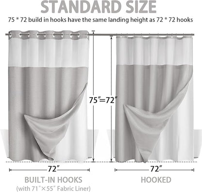 No Hook Shower Curtain and Liner Set, Light Grey Hotel Waffle Shower Curtain - Image 6