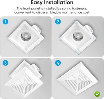 8 Inch Bathroom Exhaust Fan, Square 110 CFM 1.0 Sones Ultra Quiet Bathroom Vent - Image 7