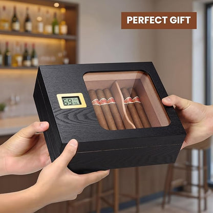 Cigar Humidor, Modern Glass Top Cedar Humidor Cigar Box - Image 7