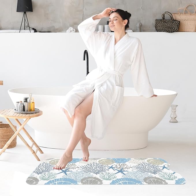 Sea Shells Coral Seashell Bath Mat Non Slip, Starfish Underwater 40X16 Inch - Image 7
