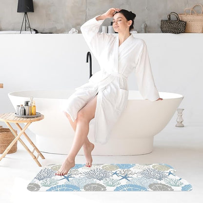 Sea Shells Coral Seashell Bath Mat Non Slip, Starfish Underwater 40X16 Inch - Image 7