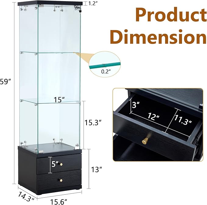 Yoluckea 3 Shelves Glass Display Cabinet - Image 2
