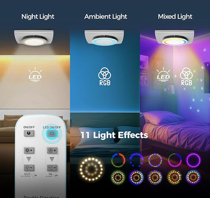 Bathroom Exhaust Fan with Light, 10 RGB Lights 3000 RPM Upgraded 2 Way 6 Speed - Image 3