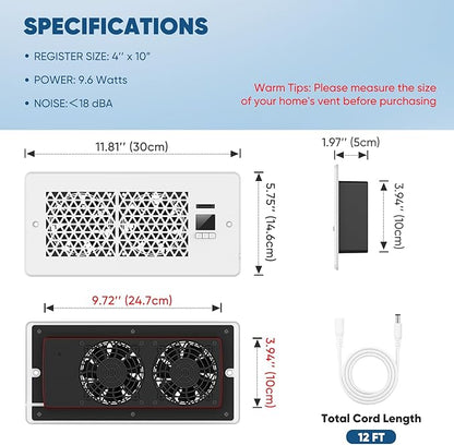 Register Booster Fan for 4" x 10" Register Holes - Image 2