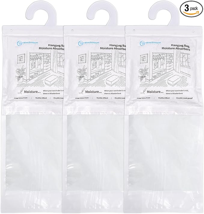 500G 3 Pack Hanging Moisture Absorbers Dehumidifier Bags by Wisesorb