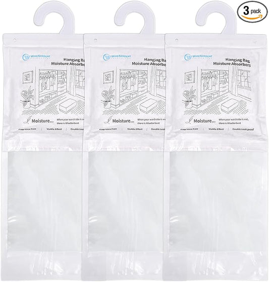 500G 3 Pack Hanging Moisture Absorbers Dehumidifier Bags by Wisesorb