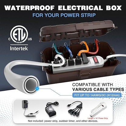 Flemoon Medium Outdoor Electrical Box, IP54 Waterproof Extension Cord Cover w/6 - Image 2