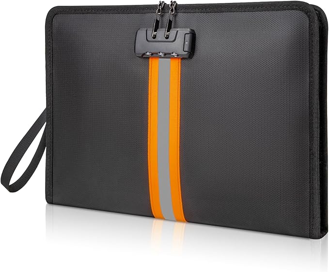 Fireproof Document Bag with Lock，13"×9.2" Fireproof Money Bag，with Zipper and by XIAODUN