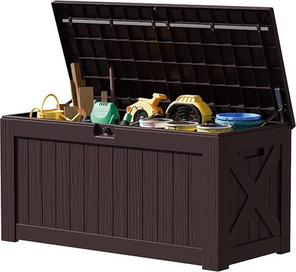 JUMMICO 120 Gallon Resin Deck Box, Large Outdoor Storage Box Waterproof & by JUMMICO