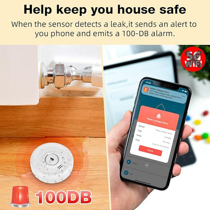 WiFi Water Leak Sensor, 100 dB Water Alarm Leak Detector, - Image 7