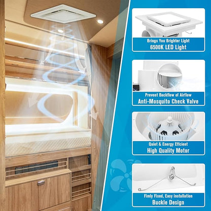 Bathroom Exhaust Fan with Light, Ceiling Mount Square Quiet Bathroom Vent Fan - Image 3
