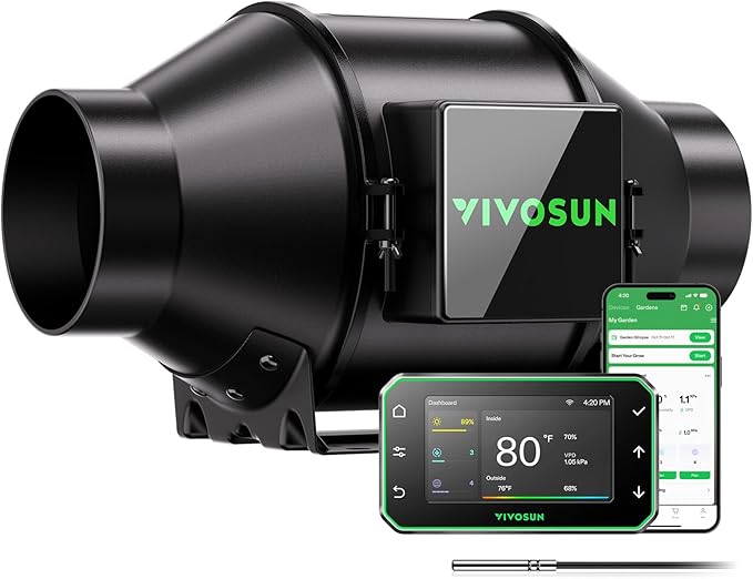 VIVOSUN G4 4" Inline Duct Fan & Temperature Humidity Controller, E42A+ WiFi-App by VIVOSUN