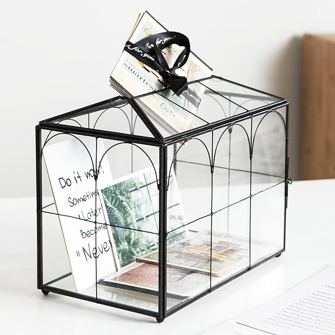 Wedding Card Box with Slot, 10.2'' Large Black Glass Card Boxes - Image 7