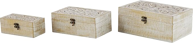 Deco 79 Mango Wood Floral Handmade Decorative Box Decorative Keepsake Boxes by Deco79