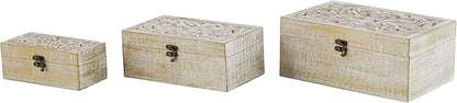 Deco 79 Mango Wood Floral Handmade Decorative Box Decorative Keepsake Boxes by Deco79
