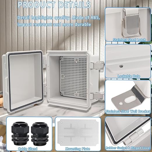 Zulkit Junction Box, IP67 Waterproof Electrical Box Hinged Cover Stainless - Image 4