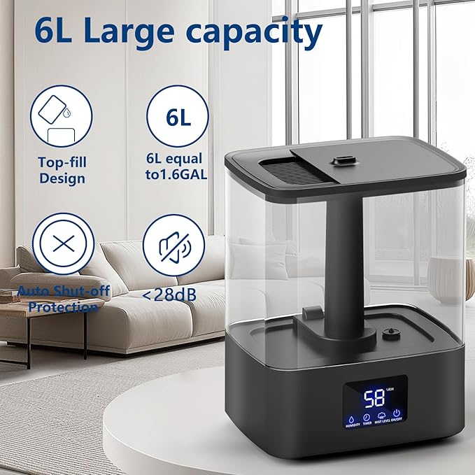 KZF 4L Top Fill Humidifiers for Bedroom & 60H Runtime - Image 4