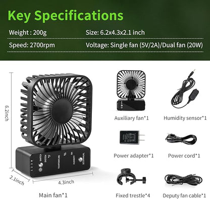 2-Pack 4” Grow Tent Fan With Temperature And Humidity Meter, Automatic Humidity - Image 8