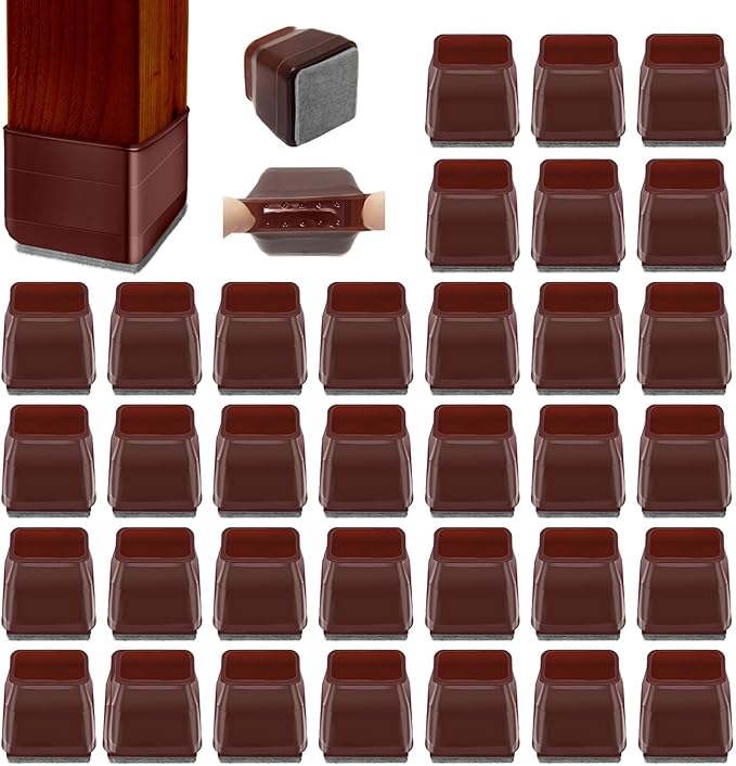 36Pcs Brown Square Chair Leg Floor Protectors, High Elastic Felt Furniture Pads by Joeyrras