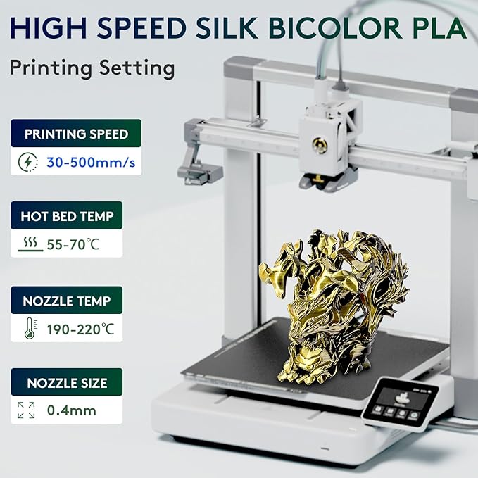 ERYONE Silk Dual Color PLA Filament 3D Printer 1.75mm +/- 0.03mm, Bicolor - Image 2
