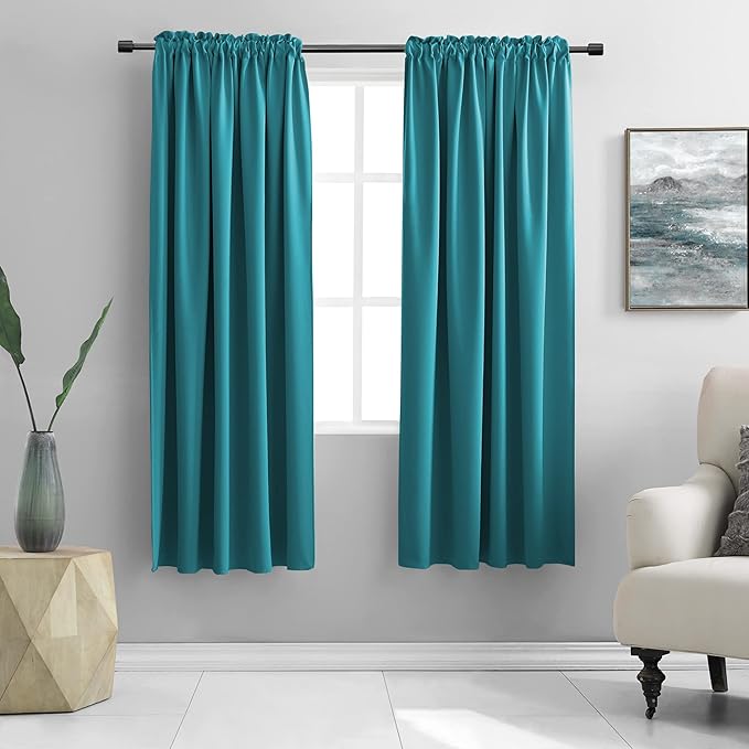 DONREN 72 Inch Length Teal Curtains by DONREN