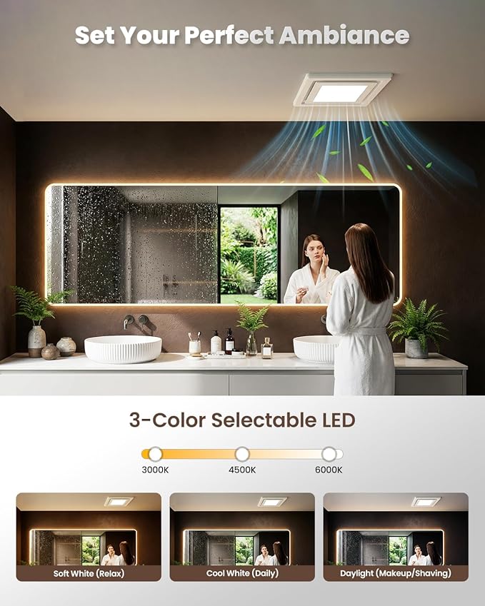 Bathroom Exhaust Fan with Light, 110 CFM 1.0 Sone Quiet Ceiling Mount Exhaust - Image 3