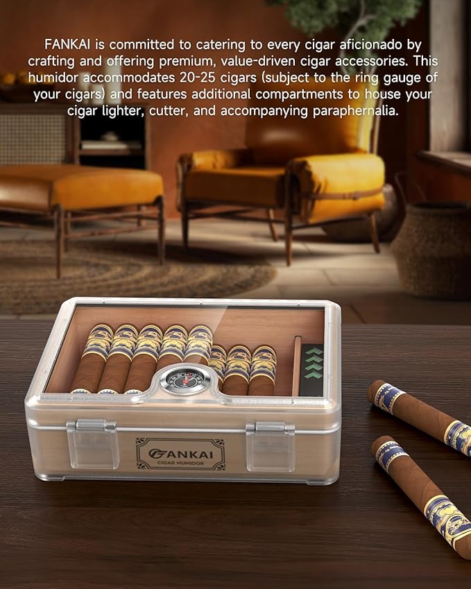 Humidor Cigar Box, with Straight Cutter Guillotine, V cut, Puncher & Holder Tool - Image 7