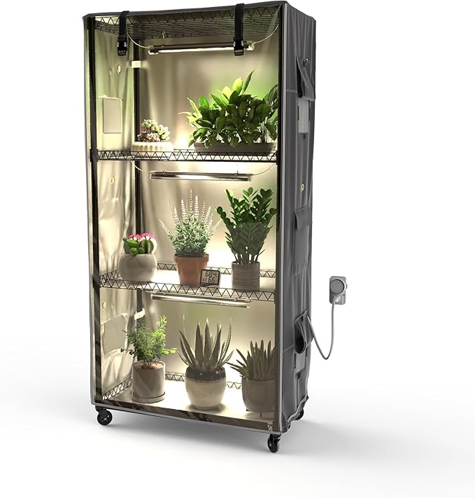 Indoor Greenhouse with Clear Cover – 4-Tier Portable Plant Stand with 3 T8 Grow by MOLLYAIR