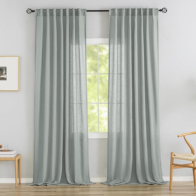 132 Inch Length Linen Curtains for High Ceiling Villa Living Room, 2 Panels Set by DONREN
