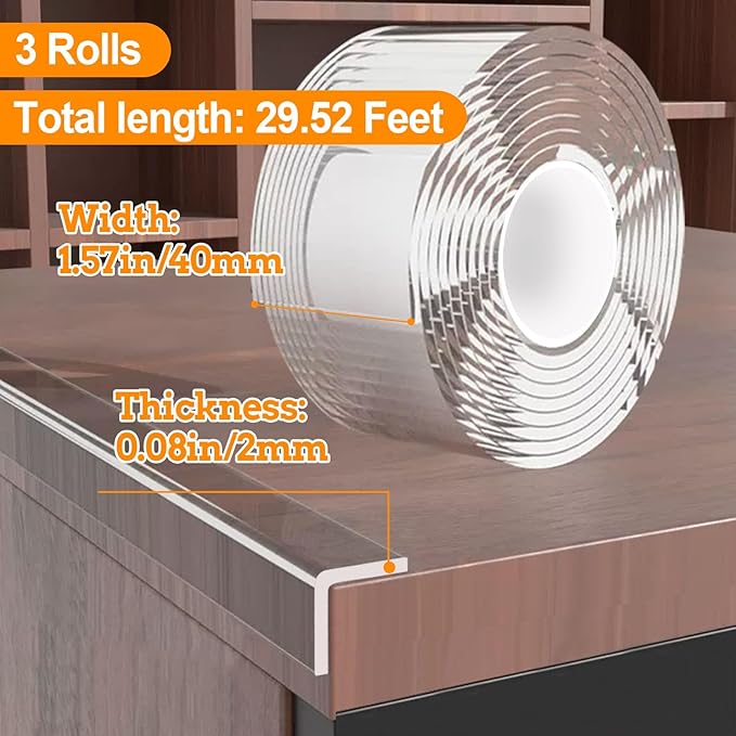 3 Pack Clear Edge Protector Strip, 1.57 in x 9.84 FT, Sharp Edge Wrap Cover Tape - Image 2