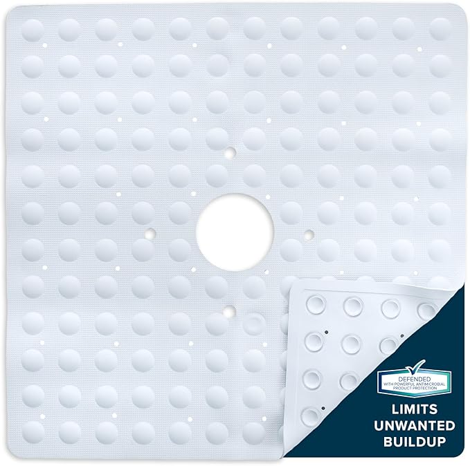 SlipX Solutions Square Natural Rubber Shower Stall Mat, 21” x 21”, Non Slip by SlipXSolutions