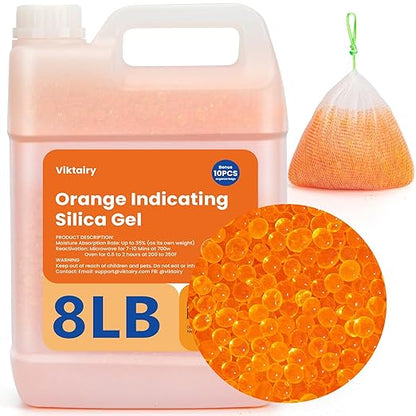 8LBS Silica Gel Desiccant Beads, Premium Orange Indicating Reusable Desiccant by Viktairy