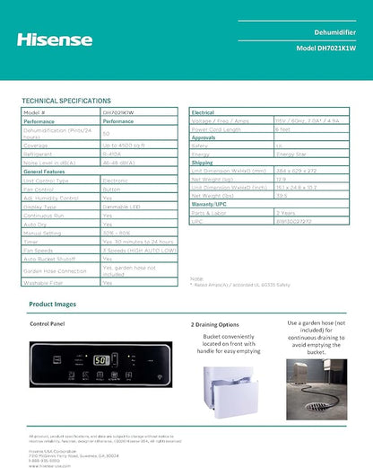 Hisense 50 Pint 3-Speeds Dehumidifier, 3 Modes – Auto, Continuous, LED Display - Image 3