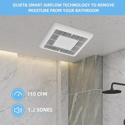 Tech Drive Bathroom Fan with Light 110 CFM, 1.2Sone No Attic access Needed - Image 2