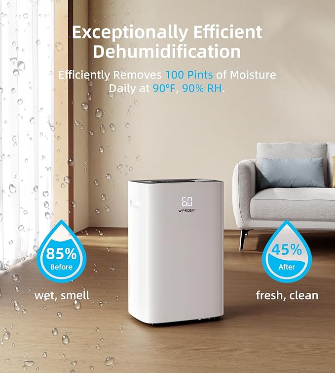 100 Pint Dehumidifier for Home and Basement, 6L Water Tank, 7000 Sq.Ft Coverage - Image 2
